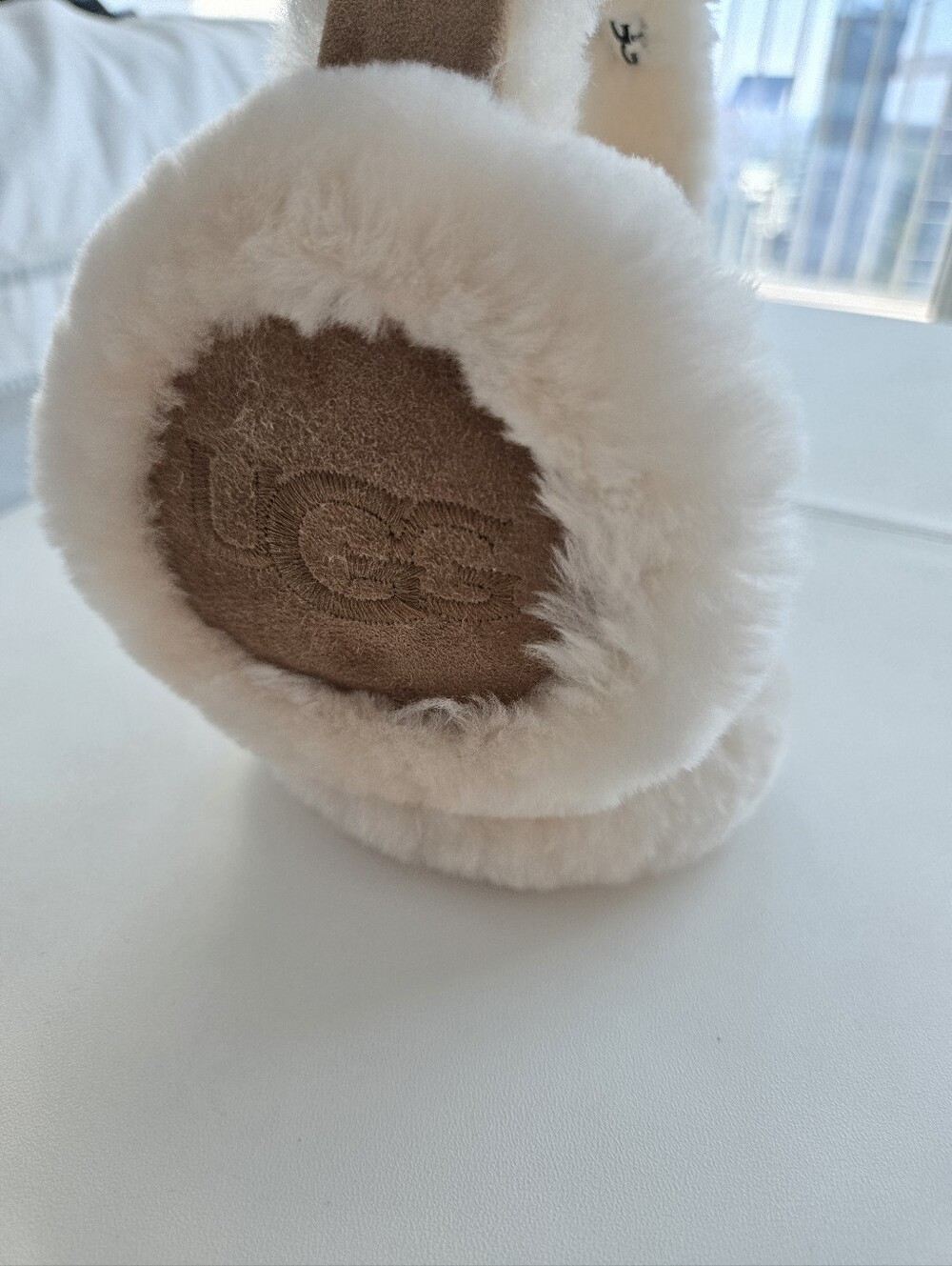 UGG Chestnut Suede and Cream Sheepskin Ear Muffs